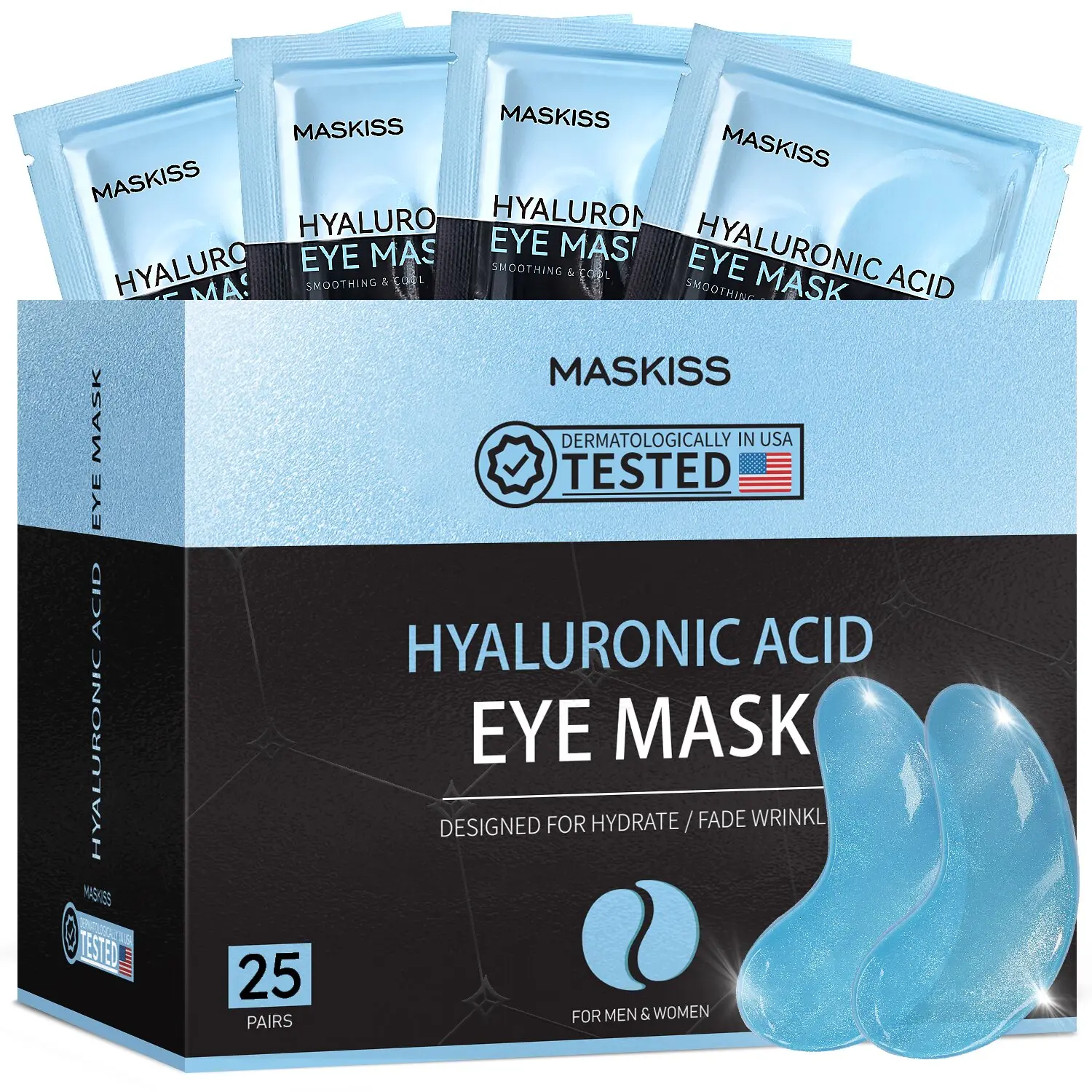 MASKISS Hyaluronic Acid Under Eye Patches (25 Pairs) - Anti-Aging Eye Gel Mask for Dark Circles & Puffiness