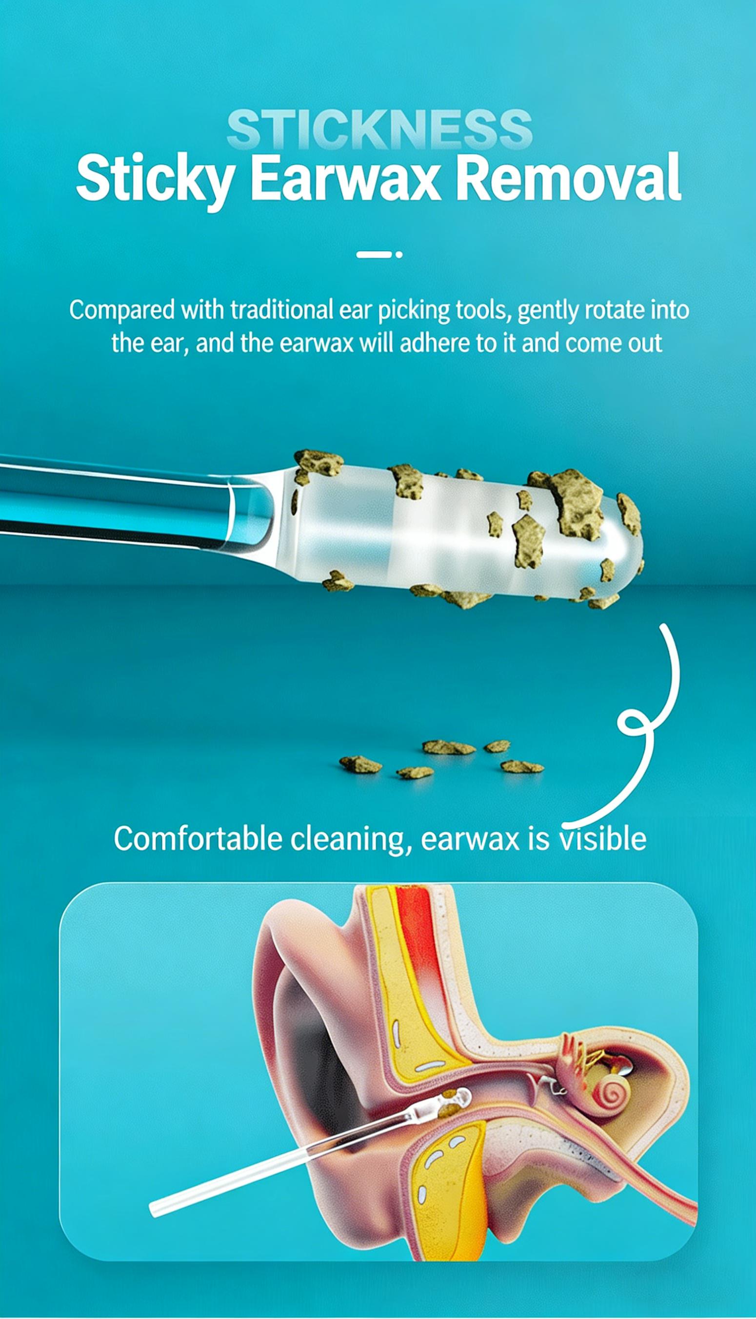 Sticky Ear Cleaner Tool Stick Earwax Remover Sticks for Effective Ear Cleaning and Debris Removal Portable Gentle， Reusable Ear Wax Removal，Suitable for dry ears,24PCS