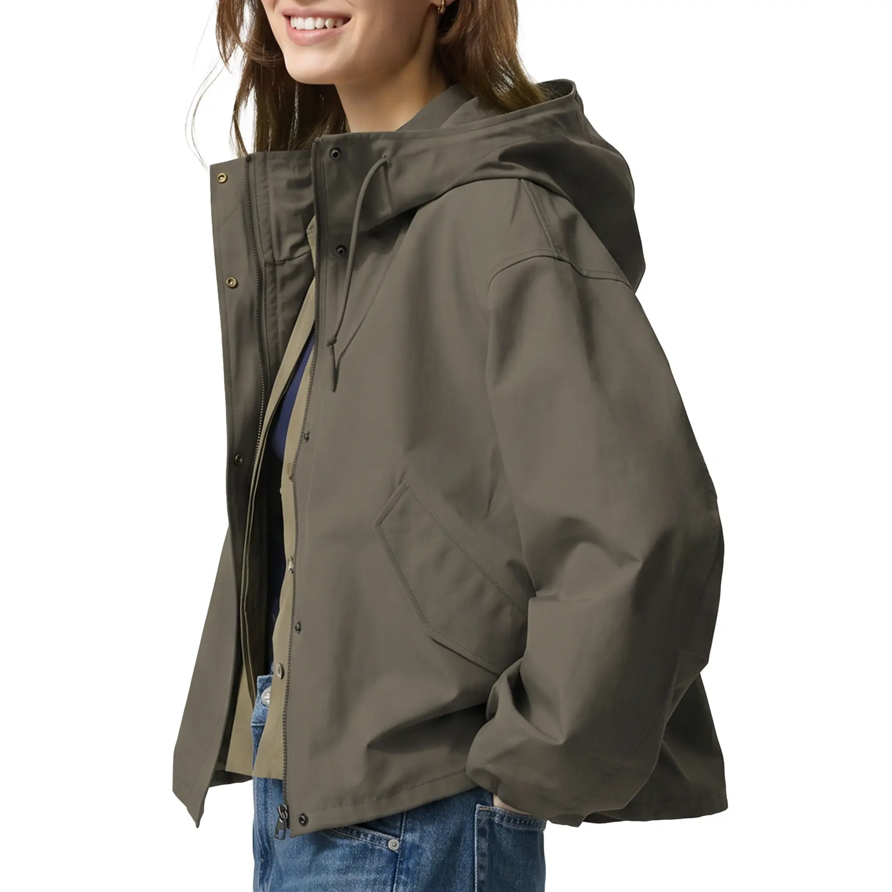 Hixiaohe Windbreaker Jacket Women Zip Up Short Waterproof Parka Raincoat Outdoor Hiking Trench Coat with Hood