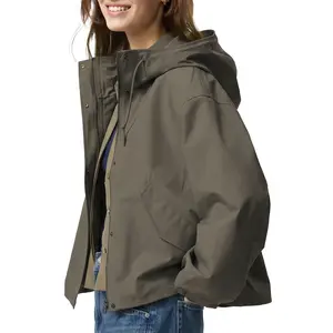 Hixiaohe Windbreaker Jacket Women Zip Up Short Waterproof Parka Raincoat Outdoor Hiking Trench Coat with Hood