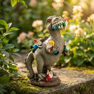 Dinosaur Gnome Garden Decor, Creative Dinosaur Themed Garden Statues, Resin T-Rex Ornaments for Yard Lawn, Funny Dinosaur Garden Gnome Figurines for Outdoor Patio Decoration
