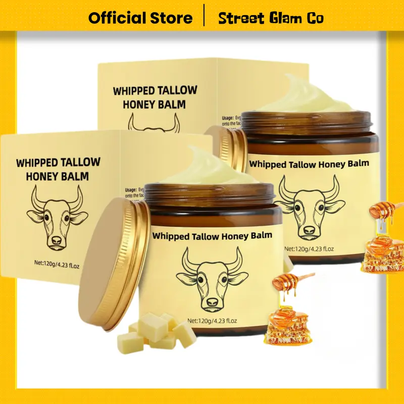 【Buy 120G/4.23oz Get 240G Free】Whipped Tallow Honey Balm Organic Grass 4.23oz/120G Fed Beef Tallow for Skin Natural Hydrating Moisturizer with Honey Balm Deep Nourishment for Face & Body Cream120G/240G/360G
