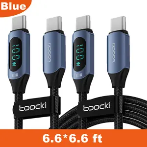 USB C to Cable, 100W Charge Cable Fast Charging Type with LED Display(2Pack 6.6FT), 480Mbps Nylon Braided for iPhone 15 Pro Max Galaxy iPad MacBook Blue