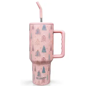 Christmas Tree 40oz Tumbler with Handle & Straw – Cute Holiday Gift, Double-Wall Insulated Cup for Women & Girls