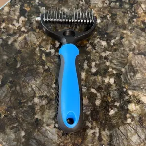 Pet Grooming Brush-Double Sided Hurtless Shedding and Dematting Undercoat Rake Comb for Dogs and Cats, No More Nasty Shedding or Flying Hair