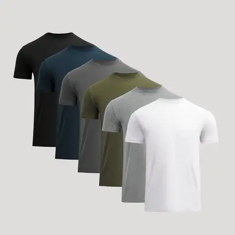 Men's 2026 Pure Cotton Fitted Crew Neck (Round Neck) Short-Sleeve 6-Pack T-Shirts - Black, Carbon, Navy, Green Heather, Grey, White - Casual, 90s Vintage Trendy Graphic Tees, Round Neck Men's Short-Sleeve T-Shirts