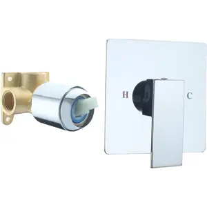 Single Function Shower Valve Wall Mount Shower Handle Valve Trim Kit Brass Single Handle Square Shower Mixer Valves Kit Rough-In Valves,