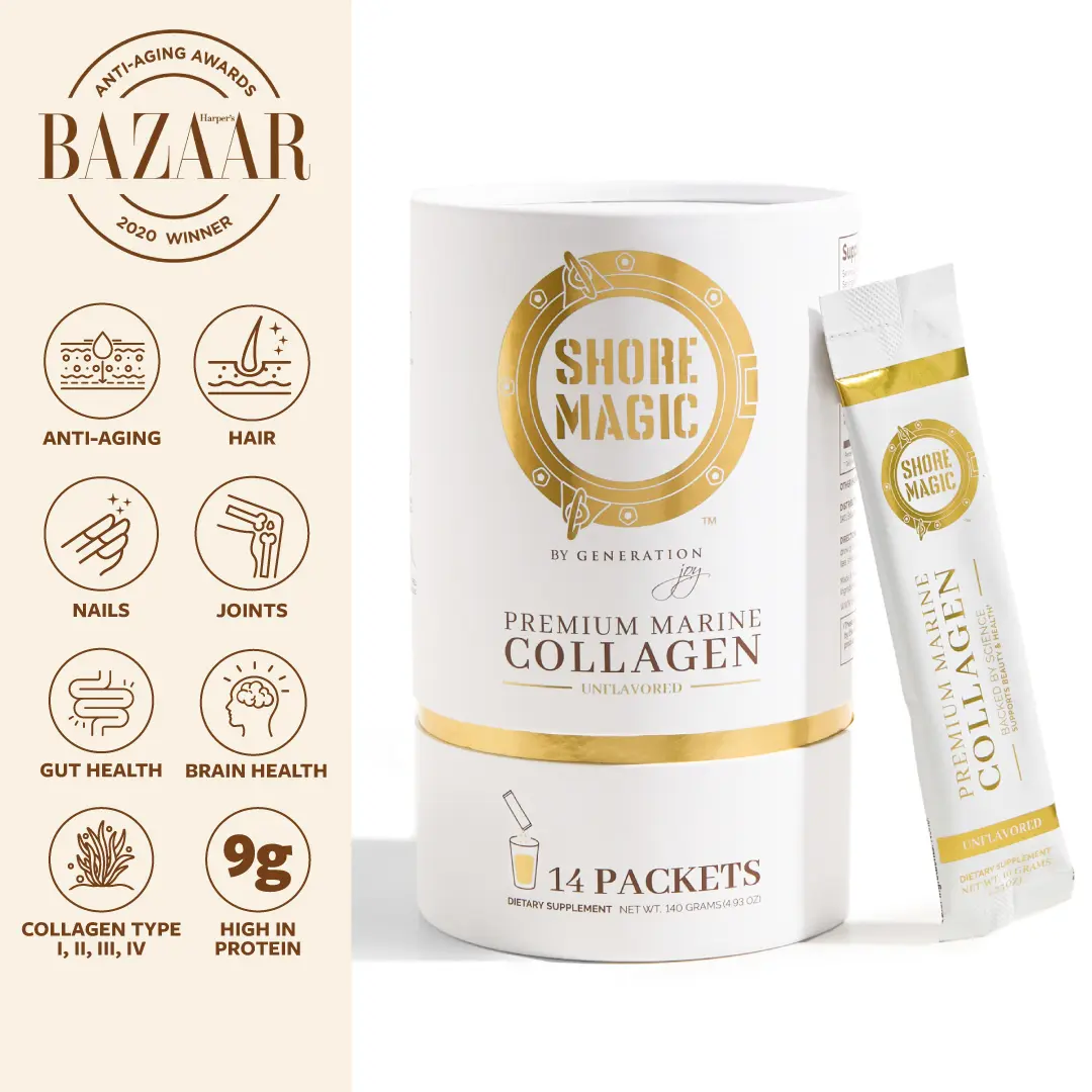 Shore Magic Premium Marine Collagen – 14 Travel Packets, Hydrolyzed from Wild Cod Skins, Supports Skin, Hair, Nails, Joints & Gut Health