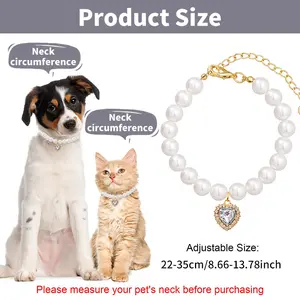 Christmas Cat Pearl Necklace Princess Style Colorful Acrylic Heart Rhinestone Pendant Cat Collar Lady Style Dog Pet