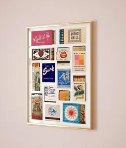 Vintage Matchbox Print Poster, Trendy Matches Poster, Retro Matchbook Wall Art, Funky Red Aesthetic Print for Apartment