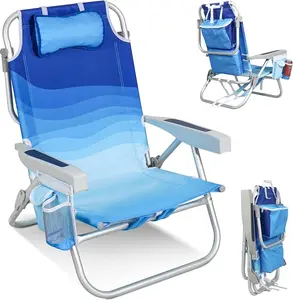 Homecall Low-Seat Folding Lightweight Beach Chair, 5-Level Adjustable Backrest - Foldable Beach Lounger Chair, Load Capacity Up to 136KG for Beach & Outdoor Use
