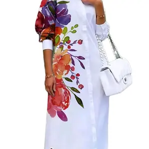 Olivine's Fashion House Floral Print Dress with Colorful Flowers and White Accents Womenswear