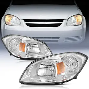 Nilight 2005 2006 2007 Chevy Cobalt 2005  2006 2007 2008 2009 Pontiac Headlight Assembly Chrome Housing Amber Reflector Lens