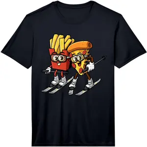 100% Cotton Pizza French Fries Ski Funny Skiier Fast Food Skiing Lovers Performance T-Shirt