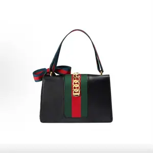 Pre-owned GUCCI Sylvie Medium Black Smooth Calfskin Leather Top Handle