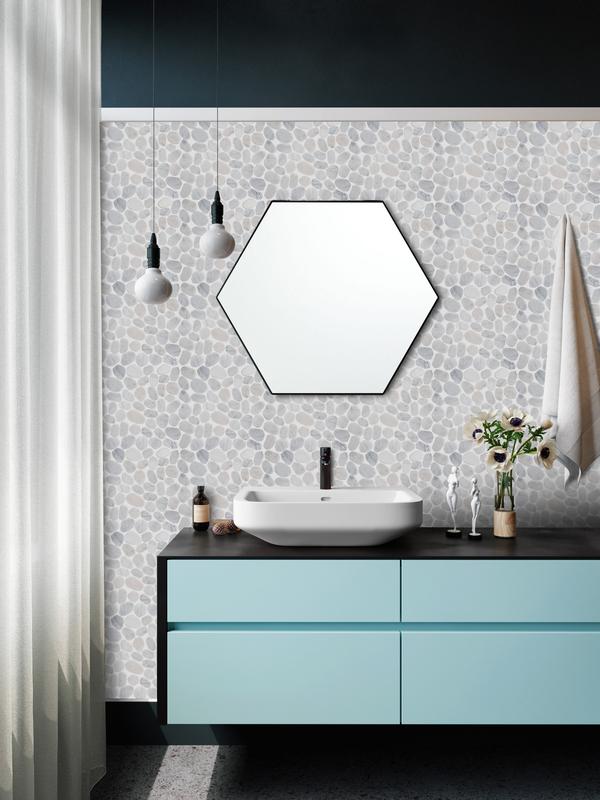 Simple Tile 5 Sheets Marble Mosaic Tile for Kitchen Backsplash, Bath Bathroom Floor, Etc, "River Rock Collection" MM 9505 - Carrara White, Mixed Rounds, 12"X12"X3/8", Tumbled