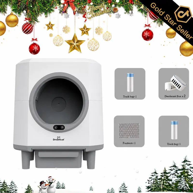 Dreamcat Smart Quiet Automatic Litter Box (80L) - Square with Flat Top, Aroma Box, Anti-Splash, Advanced Odor & Moisture Control, Smart Sensor Safety Protection, Hands-Free, Easy Setup, App Remote Control