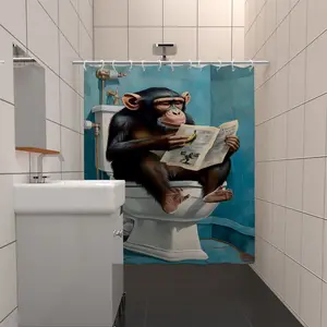 Gorilla Pattern Print Bathroom Shower Curtain, Waterproof & Light-proof Bathroom Curtain with Hooks, Bathroom Supplies for Home Hotel Salon