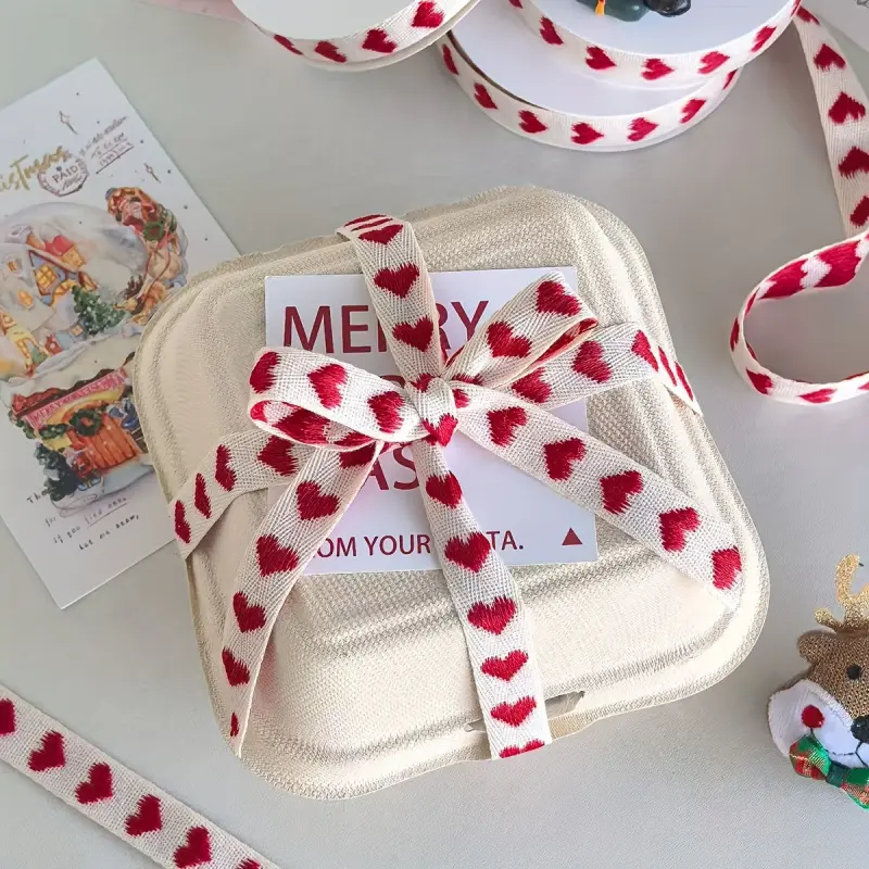 2 yards love ribbon "width 1.6cm/0.62in" Christmas gift box packaging ribbon handmade DIY clothing material is suitable for bouquet hair accessories cable ties, shoes and hats bags decorative ribbon.