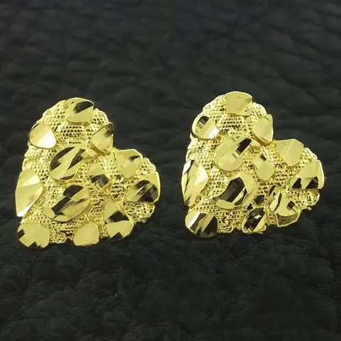 MaxBling81 Heart Design Earrings - 14K Gold-Plated Iced Hip Hop Unisex Studs with Small/Big Sizes (Including 13mm x 13mm), for Adults' Daily & Casual Elegant Wear