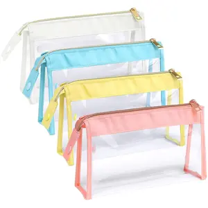 Clear Makeup Bags, Perfect Size TSA Approved Toiletry Bag for Travel Size Bottles, Sturdy Clear Pouches with Zipper for Home Storage Organizing, Vacation, Travel Essentials (4 Pack) springtok