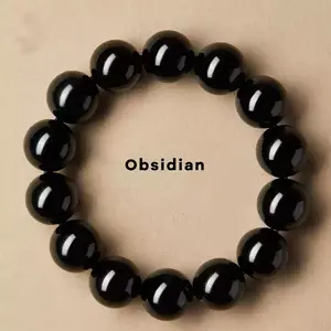 Natural Obsidian Stone Beads Bracelet Black Crystal Quartz Jewelry Natural Obsidian Stone Beads Bracelet Black Crystal Quartz Jewelry