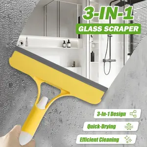 3 in 1 Window Cleaning Scraper 2025 New Squeegee for Shower Glass with Spray Function for Glass Doors Mirrors PE TPR Material Yellow White 21.5cm x 25.7cm All Purpose Cleaner Tool