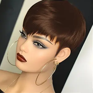 150% Densityy Human Hair Pixie Cut Wig - Glueless Straight Hair With Bangs, Machine-Made Elegant Hairpiece For Halloween, Christmas, Cosplay - Everyday & All Ethnicities, Short Hair Wig, Costume Accessory