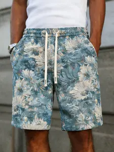 Men's Drawstring Waist Summer Shorts, Vintage Tropical Floral Oil Painting Print, Casual Fashion Pants for Men, Comfortable & Stylish, Drawstring Waistband Shorts, Menswear