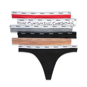 Hanes Women's Originals Thong Panties, Breathable Stretch Cotton Underwear, Assorted, 6-Pack
