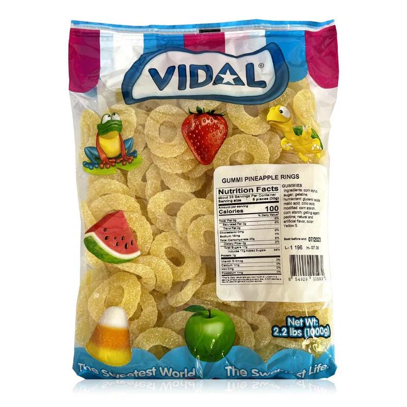 Vidal Gummi Candy 2.2 lb – Chewy Fruity Gummies: Spicy Mango & Pineapple Rings, Single or 2-Pack Combo