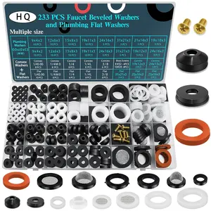 233 Pcs Plumbing, Faucet Beveled Washers and Flat Washers Assortment Kit for Assorted Spigot Water Hose Bib Outside Garden Faucet Splitter Gasket Leak Plumbes Valve Stem Worn Out Repair
