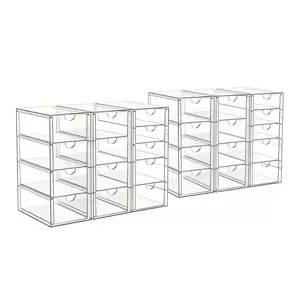 Clear Acrylic Stackable Storage Box – 3-Pack (13 Drawers) or 6-Pack (26 Drawers) Bundle – Dustproof for Bathroom, Vanity, Pantry, Office, Laundry