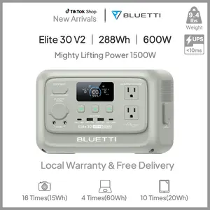 BLUETTI Elite 30 V2 Portable Solar Generator 288Wh Battery 600W AC Output 9 Ports for Camping & Backup Power Station with Smart App & 10ms UPS
