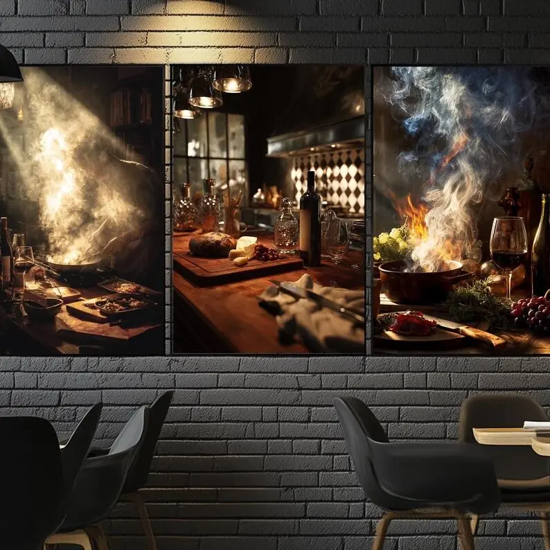 Cooking Food Wall Art, Set of 3 Posters for Kitchen Wall Decor