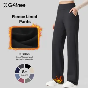 G4Free Fleece Lined Pants Women Wide Leg Sweatpants Women Warm Winter Pajamas Pants for  Yoga  Work Lounge Thermal Winter Bottom 29" Inseam Long Sleeve Loungewear
