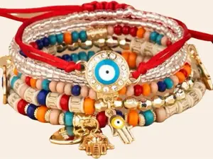 6pc Evil Eye Beaded Bracelet Set with Multicolor Details, Unisex