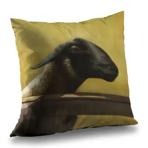 360 Stand 14x14 in Young Ram Poly Twill Throw Pillow - 360-Degree Stand, Western Look Stylish Home Decor Insert, C1PT1414T49YZS