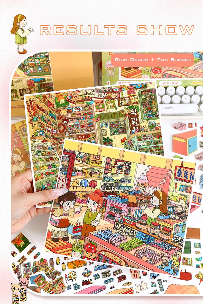 Corner Store Series – 3D Scene Sticker Kit,DIY Kawaii Diorama for Journaling & Scrapbooking,Nostalgic Cute Gift for Girls & Kids,PET Sticker Set