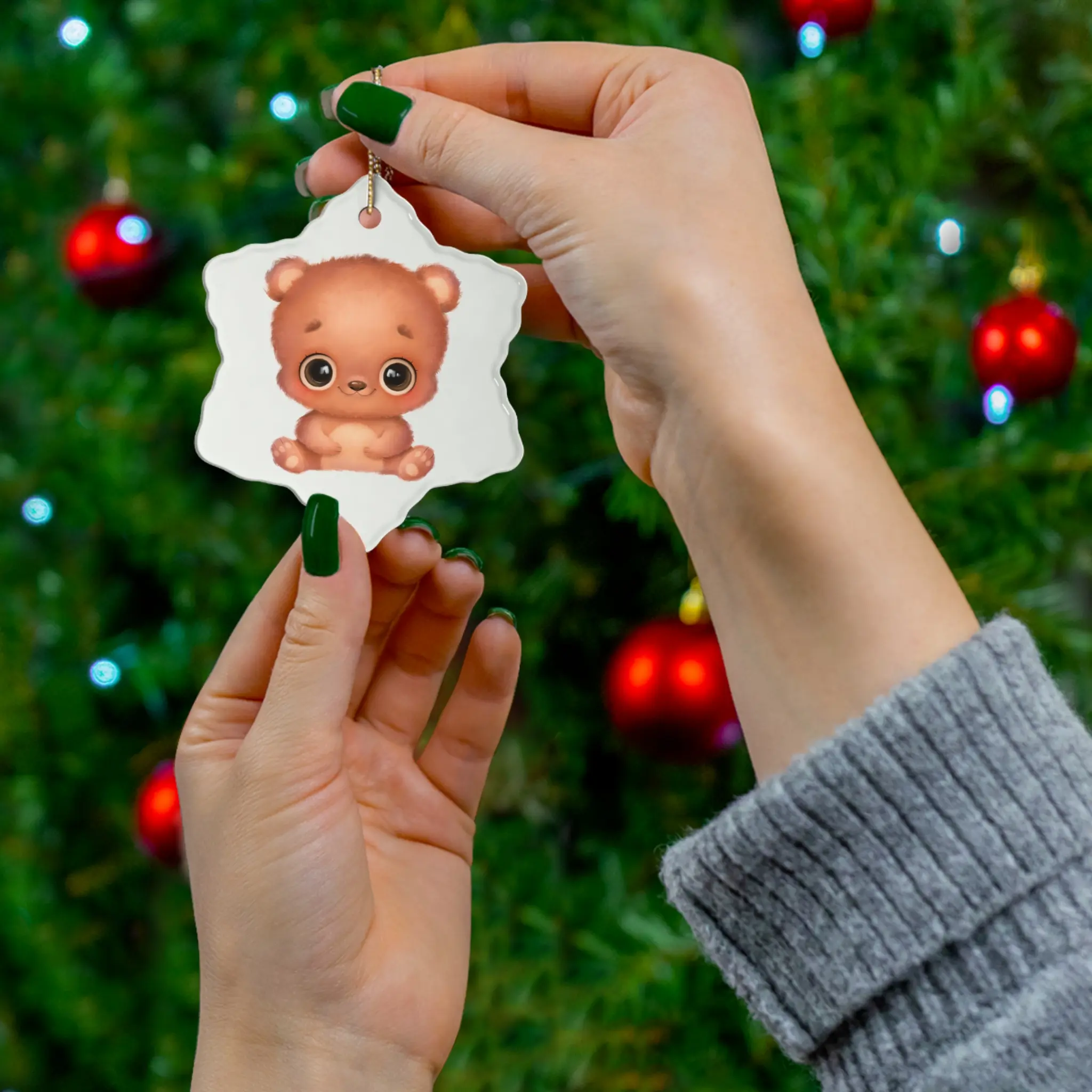 Adorable Teddy Bear Ceramic Ornament | Holiday Decoration, Gift, Keepsake, Kids Room, Tree Ornament