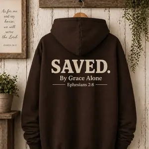 Christian Hoodie “Saved By Grace Alone” | Ephesians 2:8 Faith Hoodie | Jesus Hoodie | Vintage Christian Sweatshirt | Unisex Religious Apparel
