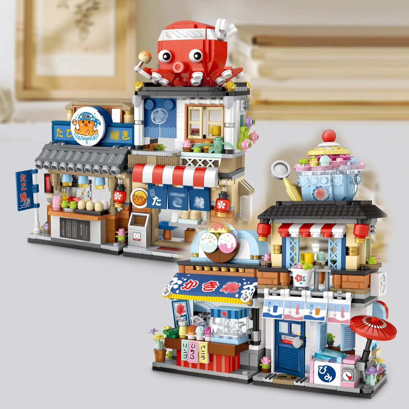 Japanese Street View Building Blocks, Miniature Building Blocks, Miniature Small Granule Building Blocks, Assembling Educational Toys, Foldable Ornaments Model, Model Kit, Building Block Sets