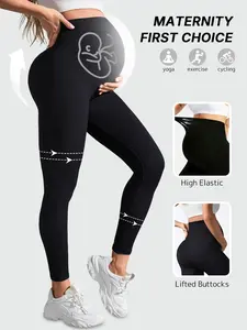 Maternity Yoga Pants High-Waisted with Belly Support Solid Color 3D Cut Fitted Full-Length Soft Elastic for Yoga Sports Casual Wear Breathable Moisture-Wicking Womenswear