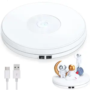 10 Inch Motorized Rotating Turntable Cup Display Stand with LED, 44 lb Centric Loading for Table, 360 Degree Product Display Stand for Shop Jewelry Photography Video(White)