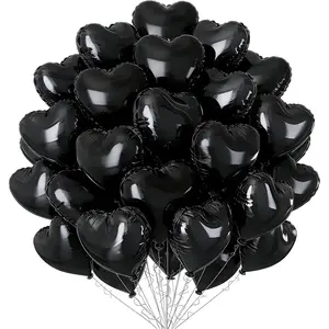Black Heart Balloons, 36 count 18 Inch Black Helium Supported Heart Shaped Balloon Valentines Balloons for Valentine's Day Wedding Birthday Anniversary Bachelorette Party Supplies