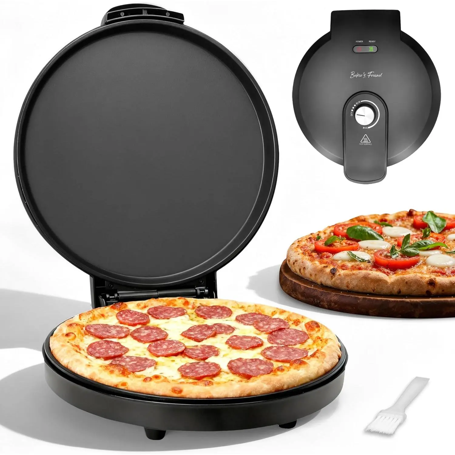 Electric pizza maker with temperature control, indoor quesadilla maker, 12-inch electric pizza maker machine for home, pizza cooker, 1400 W, graphite