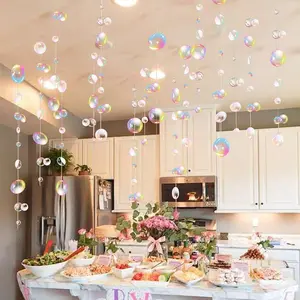 Transparent Bubble Garlands Mermaid Party Decoration Colored Flat Cutouts Hanging Streamer for Birthday Baptism Wedding Ocean Wall Decal Baby Shower Under Sea Kid Room Photo Props