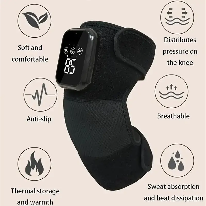 Cordless heated shoulder, elbow and knee massage pad with 3 heated vibration modes, digital display - Battery operated, heated sheath for muscles and joints - Portable design for home, office, travel - Premium device