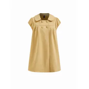 Cider Suede Collar Puff Short Sleeve Button Mini Dress