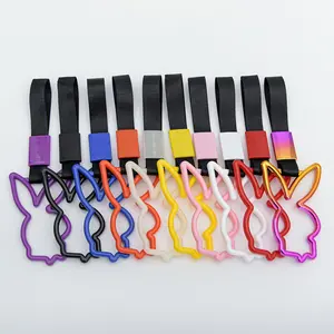 JDM Rabbit Racing Tsurikawa Ring Train Bus Handle Universal Drift Anime Car Modification Handle Strap silicone holder for